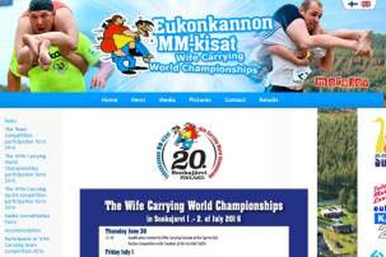 Laman web www.eukonkanto.fi ini mengumumkan jadwal pelaksanaan eukonkanto, lomba lari gendong istri khas Finlandia, yang digelar tahun 2016 ini. 