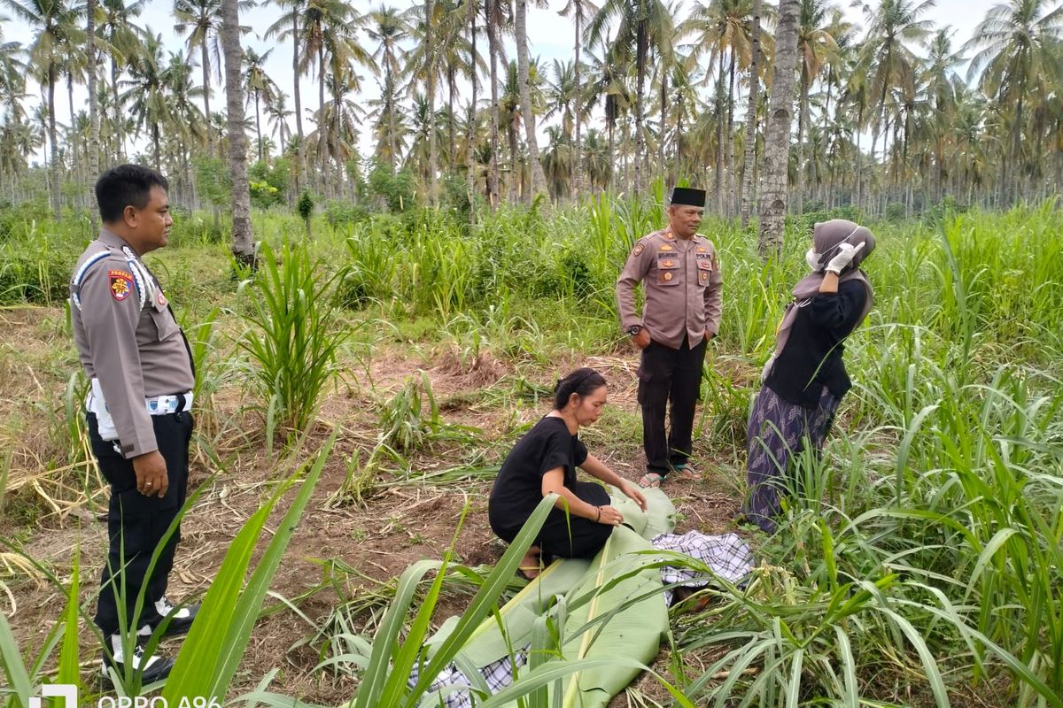 Evakuasi jasad lansia yang ditemukan di ladang warga di Muncar, Banyuwangi, Kamis (10/4/2025).