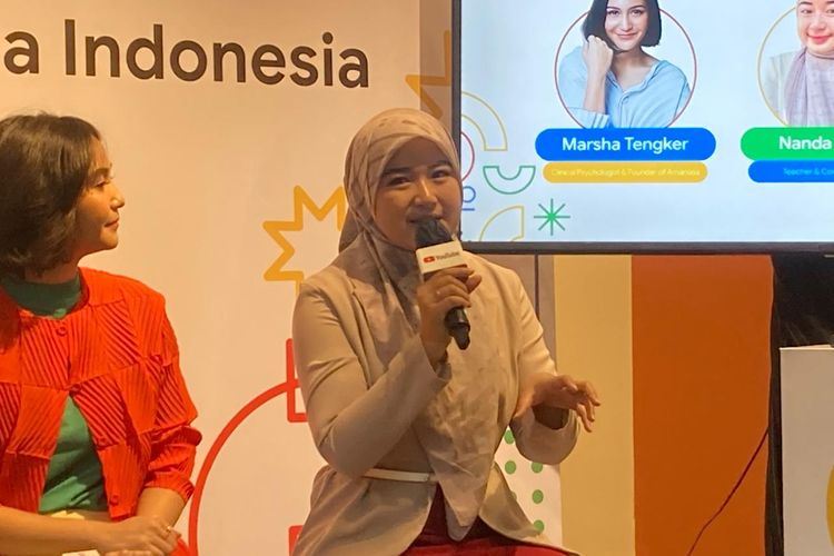 Guru sekolah dasar sekaligus kreator konten edukasi, Nanda Yurani, dalam acara press briefing Google Indonesia bertajuk AKSIDigital: Ruang Tumbuh Keluarga Indonesia di Jakarta, Kamis (4/6/2026).