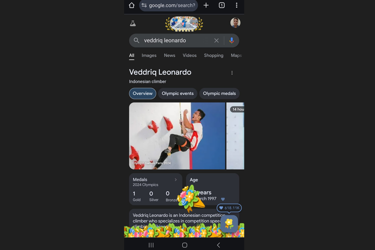Pengguna bisa memberikan bunga virtual kepada duo atlet Indonesia yang meraih medali emas di Olimpiade Paris 2024, yaitu Veddriq Leonardo dan Rizki Juniansyah.