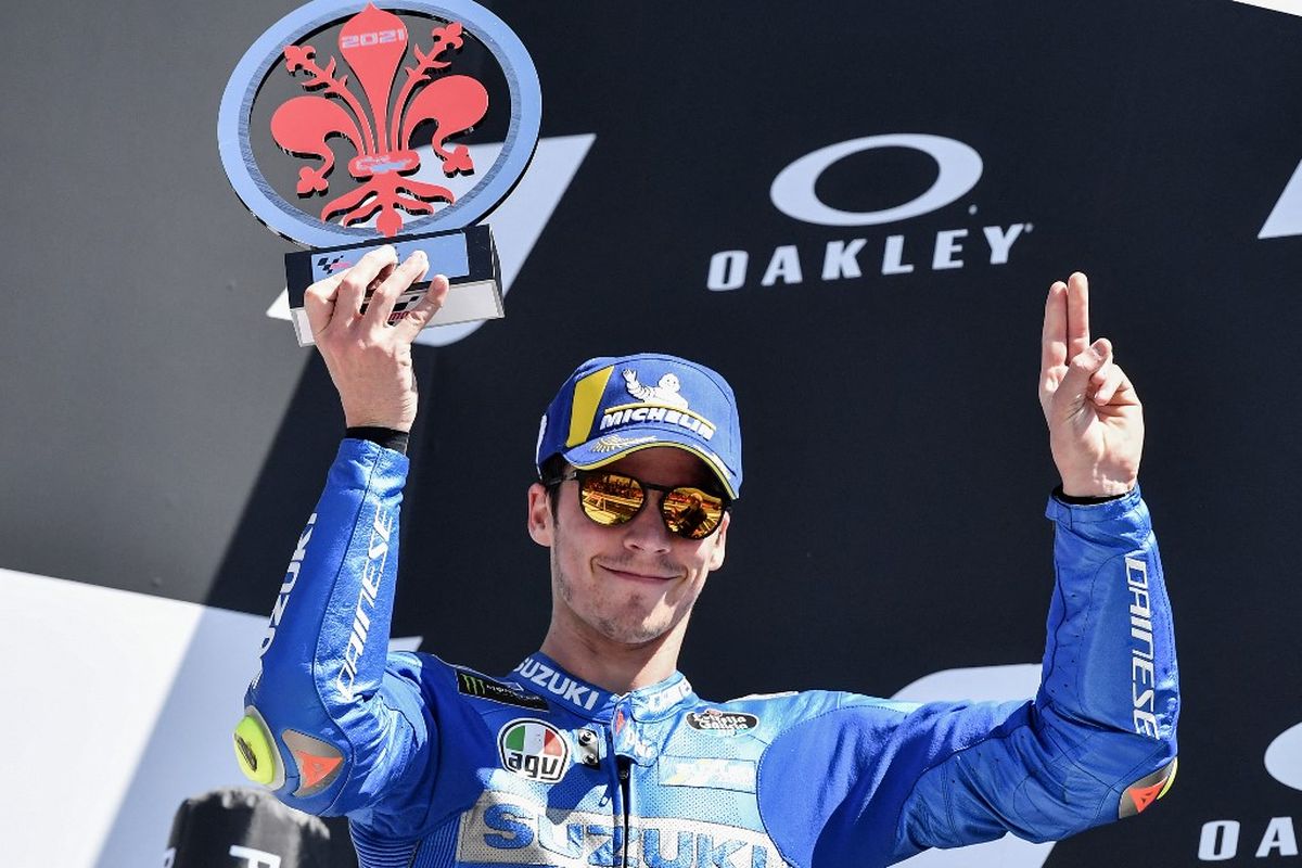 Pebalap Suzuki Ecstar, Joan Mir, finis ketiga pada MotoGP Italia 2021 di Sirkuit Mugello, Minggu (30/5/2021). 