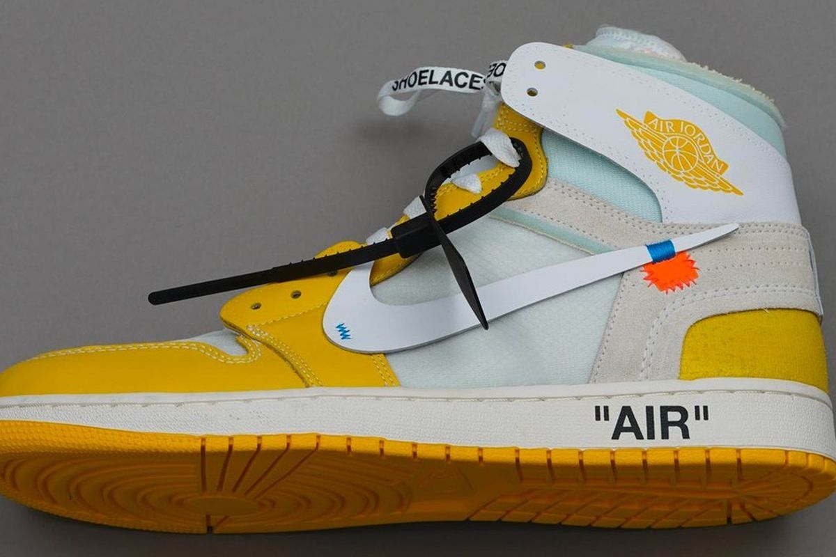 Sneaker kolaborasi Off Whie X Air Jordan 1 Canary Yellow.