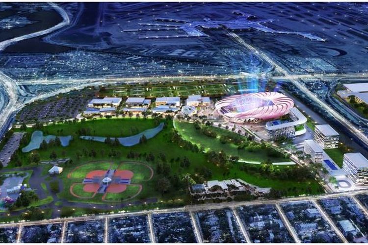 Ilustrasi Miami Freedom Park, area yang akan menjadi markas klub milik David Beckham, Club Internacional de Miami atau Inter Miami, di Miami, Florida, Amerika Serikat.