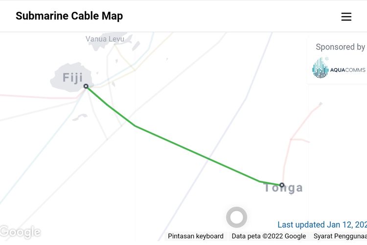 Ilustrasi kabel bawah laut Tonga Cable Limited.