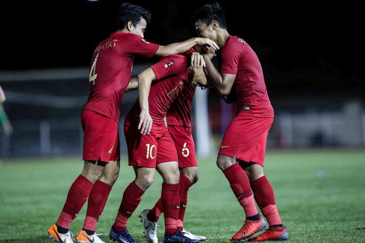 Pemain Timnas U-23 Indonesia, Egy Maulana melakukan selebrasi seusai mencetak gol ke gawang Brunei Darussalam dalam pertandingan Grup B SEA Games 2019 di Stadion Sepak Bola Binan, Laguna, Filipina, Selasa (3/12/2019). Timnas Indonesia menang 8-0 dari Brunei Darussalam.