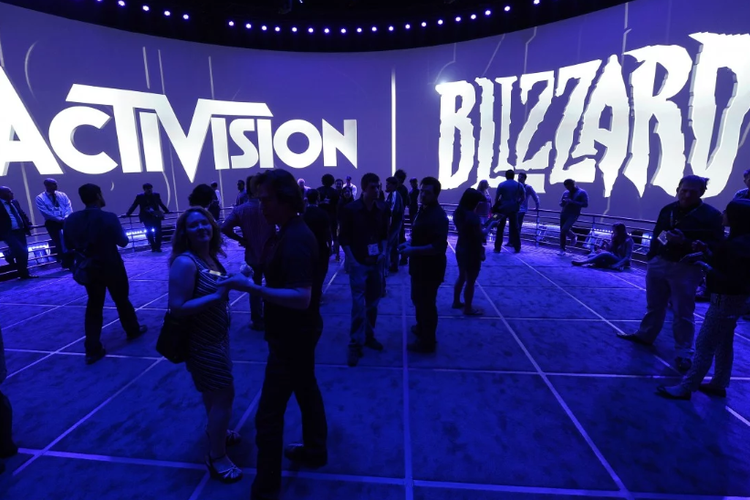 Ilustrasi acara dengan logo Activision dan Blizzard