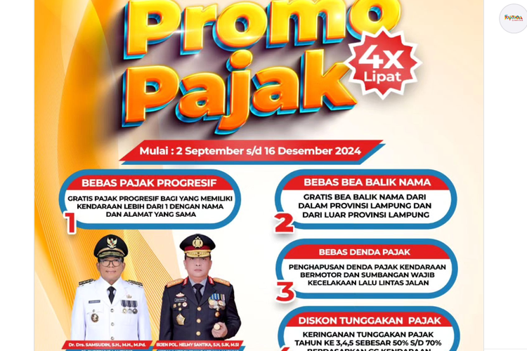 9 provinsi gelar pemutihan pajak kendaraan sepanjang September 2024.