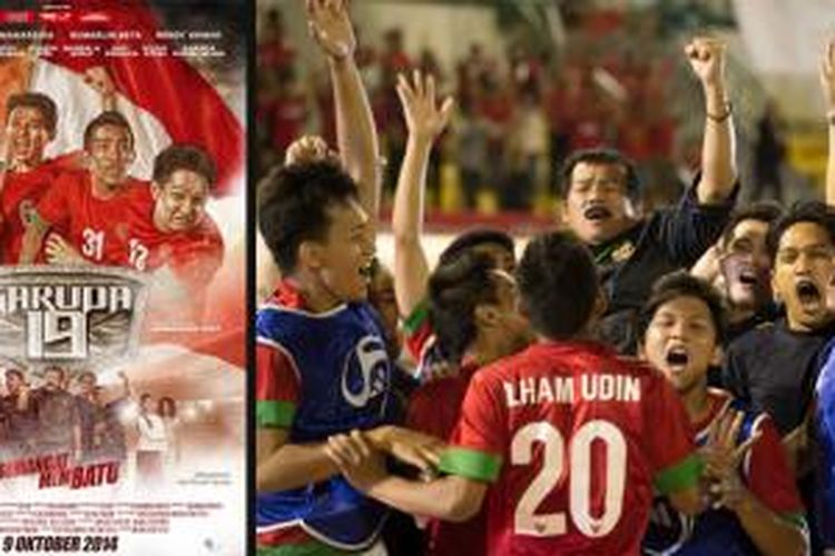 Aktor kawakan Mathias Muchus (berkumis, foto kanan) memerankan pelatih Indra Sjafrie dalam film Garuda 19.