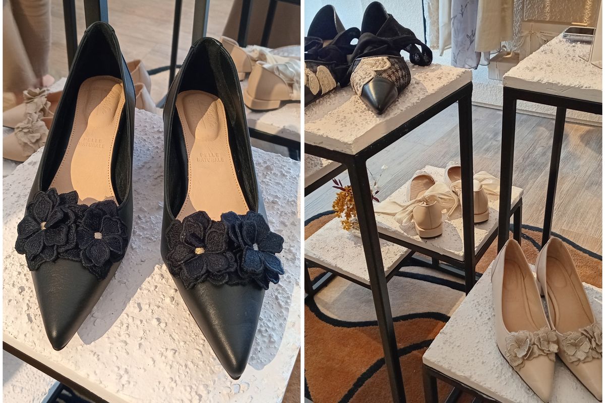 Koleksi sepatu genuine leather kolaborasi Glashka dan Shaddy Indonesia yang tersedia di butik Glashka Studio di Jakarta Selatan, Rabu (20/3/2024).