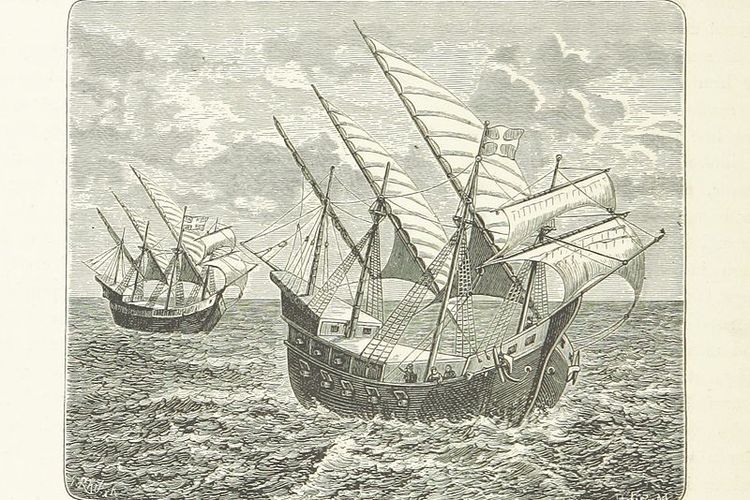 Ilustrasi pelayaran Bartolomeu Dias dalam penemuan Tanjung Harapan pada Mei 1488.