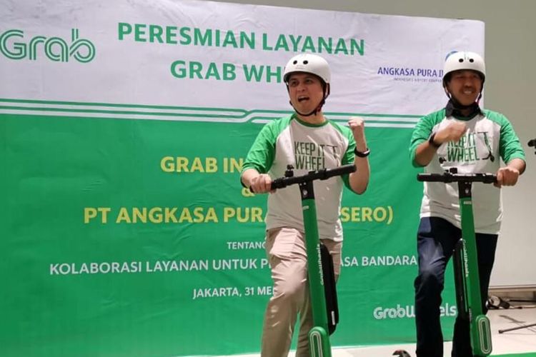 Grab Wheels resmi diluncurkan sebagai salah satu moda transportasi yang tersedia di Terminal 3 Bandara Soekarno-Hatta, Jumat (31/5/2019). 