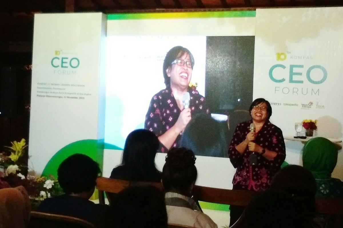 Direktur Bina Pemagangan Kementerian Ketenagakerjaan, Siti Kustiatuti memaparkan sejumlah tantangan pada event KOMPAS 100 Women Leaders Discussion, yang berlangsung di Plataran Dharmawangsa, Jakarta, Selasa (12/11/2019).