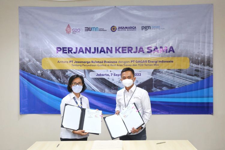PT Gagas Energi Indonesia (Gagas) dan PT Jasamarga Related Business (JMRB) lakukan penandatanganan Perjanjian Jual Beli Gas (PJBG) yang dilaksanakan di Kantor Pusat JMRB, Jakarta, Rabu (7/9/2022).

