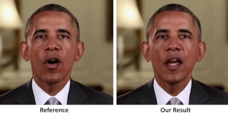 Kiri: Rekaman asli Barack Obama. Kanan: Simulasi video dengan teknologi Deep Video Portraits.