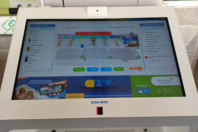 Fasilitas Digital Way Finding yang bisa menunjukkan lokasi detil dan cara menuju ke sana di Terminal Bandara-Soekarno Hatta