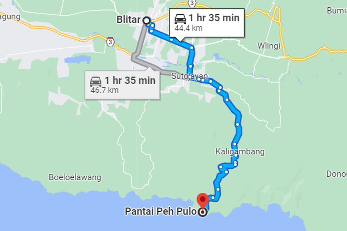 Rute Pantai Peh Pulo, Blitar, Jawa Timur 