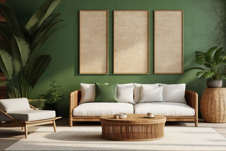 ilustrasi ruang tamu berwarna hijau