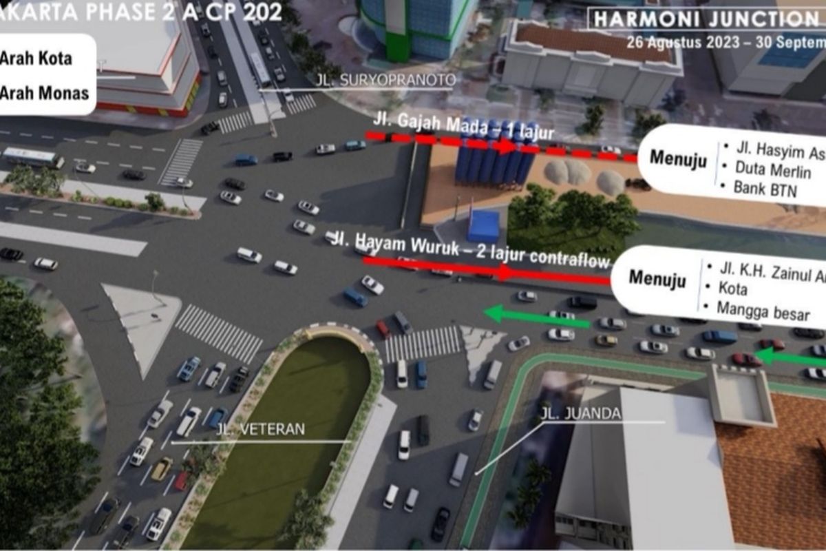 Rekayasa lalu lintas diberlakukan terkait adanya pembangunan   guide wall dan Diaphragm Wall (D-wall) MRT Fase 2 sisi kali Ciliwung di sepanjang Jalan Gajah Mada dan Jalan Hayam Wuruk, Jakarta Barat.