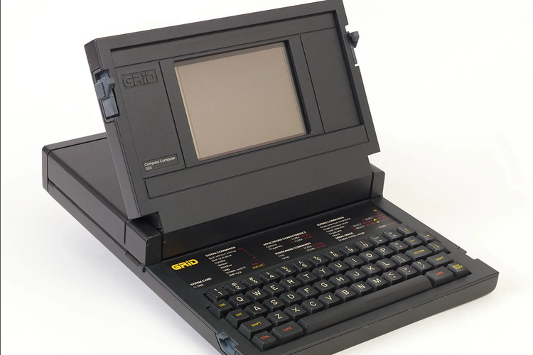 Laptop Grid Compass yang diproduksi pada 1982, dengan desain clamshell seperti laptop saat ini.