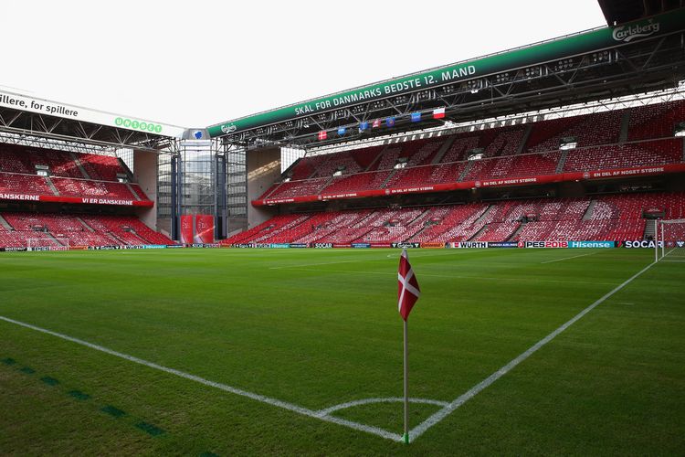 Suasana lapangan dan tribune Stadion Parken, Kopenhagen markas timnas Denmark di Euro 2020.