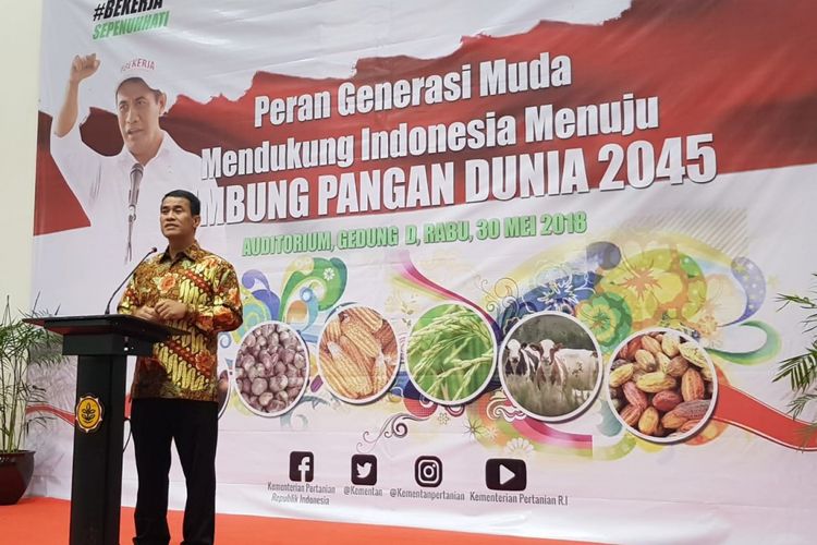 Menteri Pertanian, Andi Amran Sulaiman, menggelar Temu Generasi Pertanian bersama 221 mahasiswa dari 58 perguruan tinggi se-Indonesia dan 3 Sekolah Tinggi Penyuluhan Pertanian di Jakarta, Rabu (30/5/2018).