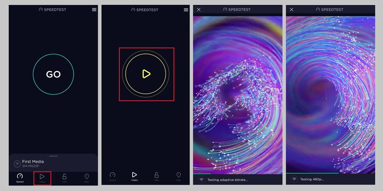 Cara cek resolusi maksimum video terbaik yang bisa dinikmati pengguna ketika streaming, melalui fitur tes video di aplikasi Speedtest.