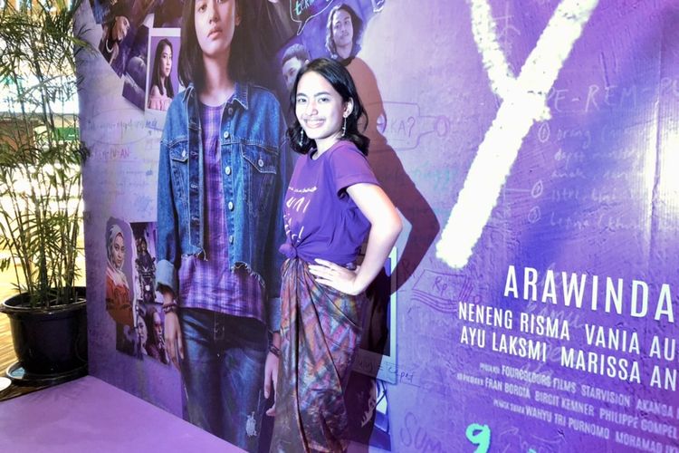 Arawinda Kirana saat jumpa pers Film Yuni di XXI Epicentrum kawasan Kuningan, Jakarta Selatan, Senin (6/12/2021).