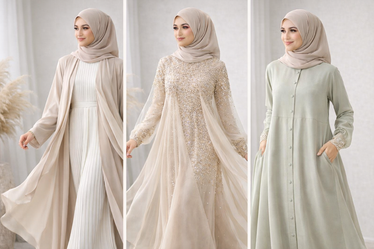 Gamis Terbaru Model Baju Lebaran 2026 Wanita Tren Simpel tapi Mewah, Harga Mulai Rp189 Ribuan.
