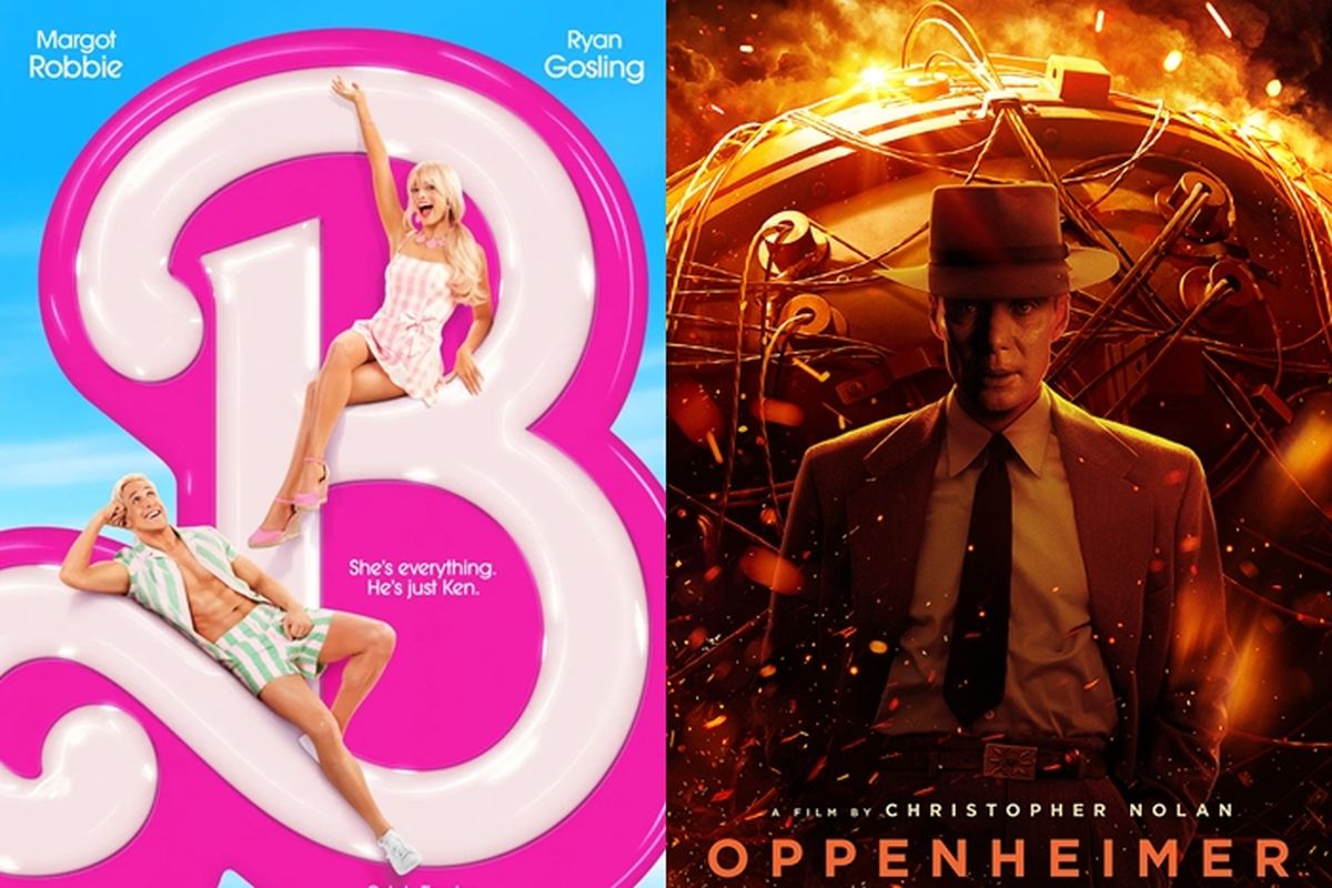 Poster film Barbie dan Oppenheimer yang tayang di Indonesia mulai Rabu (19/7/2023).