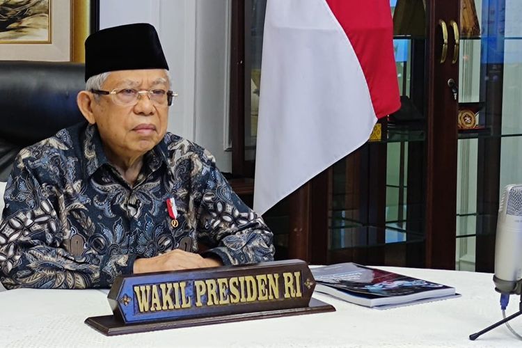 Wakil Presiden Maruf Amin saat memberikan sambutan di acara peluncuran The State of Global Islamic Economy Report 2020/2021, Selasa (17/11/2020) secara virtual.