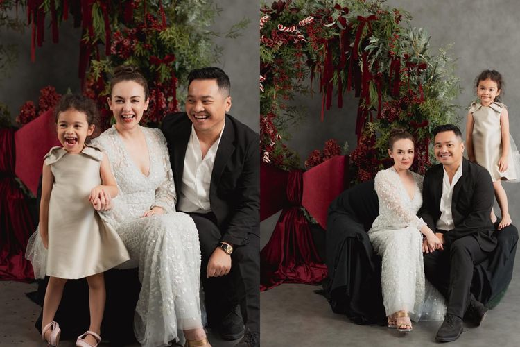 Outfit Rianti Cartwright sekeluarga saat merayakan Natal 2024.