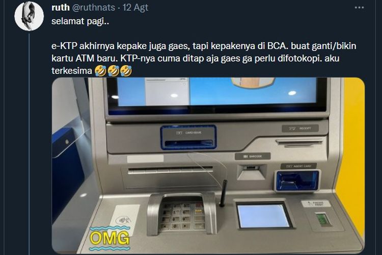 Tangkapan layar twit viral soal ganti kartu ATM di BCA yang tak perlu fotokopi e-KTP