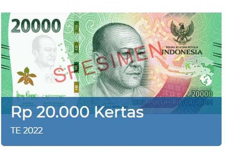 Penampakan uang baru alias uang kertas emisi 2022 Rp 20.000