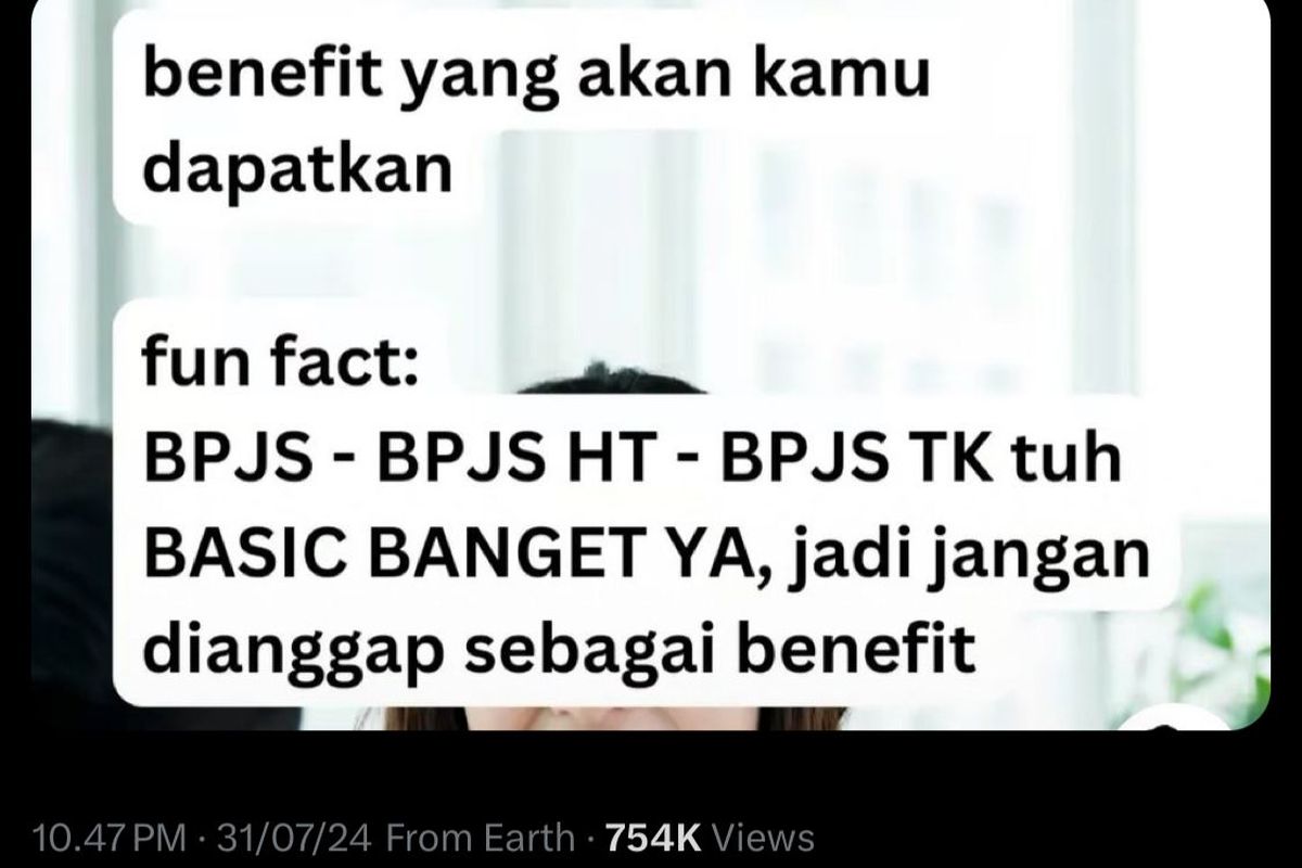 Tangkapan layar soal warganet yang tak diberikan BPJS Kesehatan dan Ketenagakerjaan selama 2 tahun.