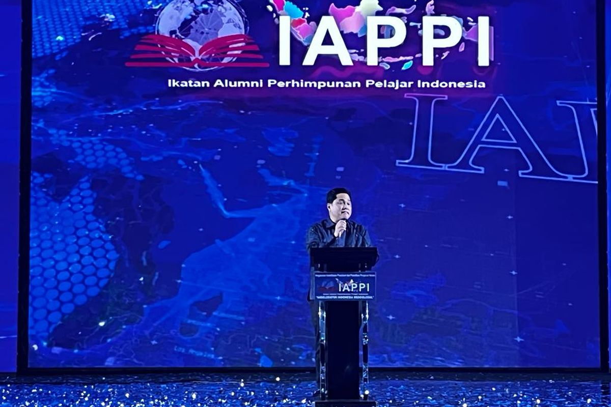 Menteri BUMN Erick Thohir dalam acara IAPPI di Gedung Smesco, Jakarta, Kamis (12/10/2023). 