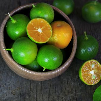 Ilustrasi jeruk kunci atau lemon cui, limau kasturi.