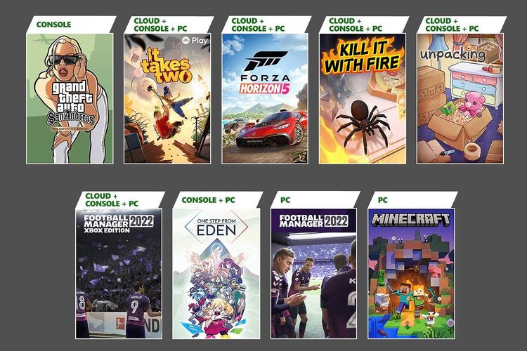 Ilustrasi daftar game gratis yang hadir pada layanan berlangganan Xbox Game Pass November 2021.