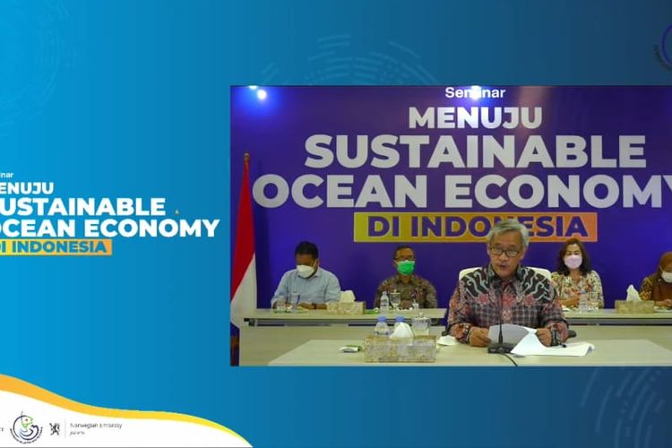 Kepala Badan Riset dan Sumber Daya Manusia Kelautan dan Perikanan (BRSDM) Sjarief Widjaja dalam seminar menuju SOE Indonesia di Jakarta, Selasa (30/3/2021).

