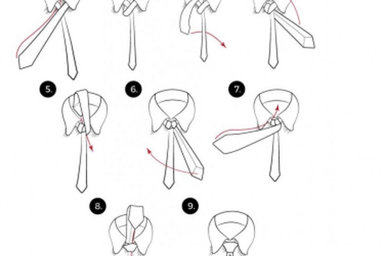 Ilustrasi memakai simpul windsor