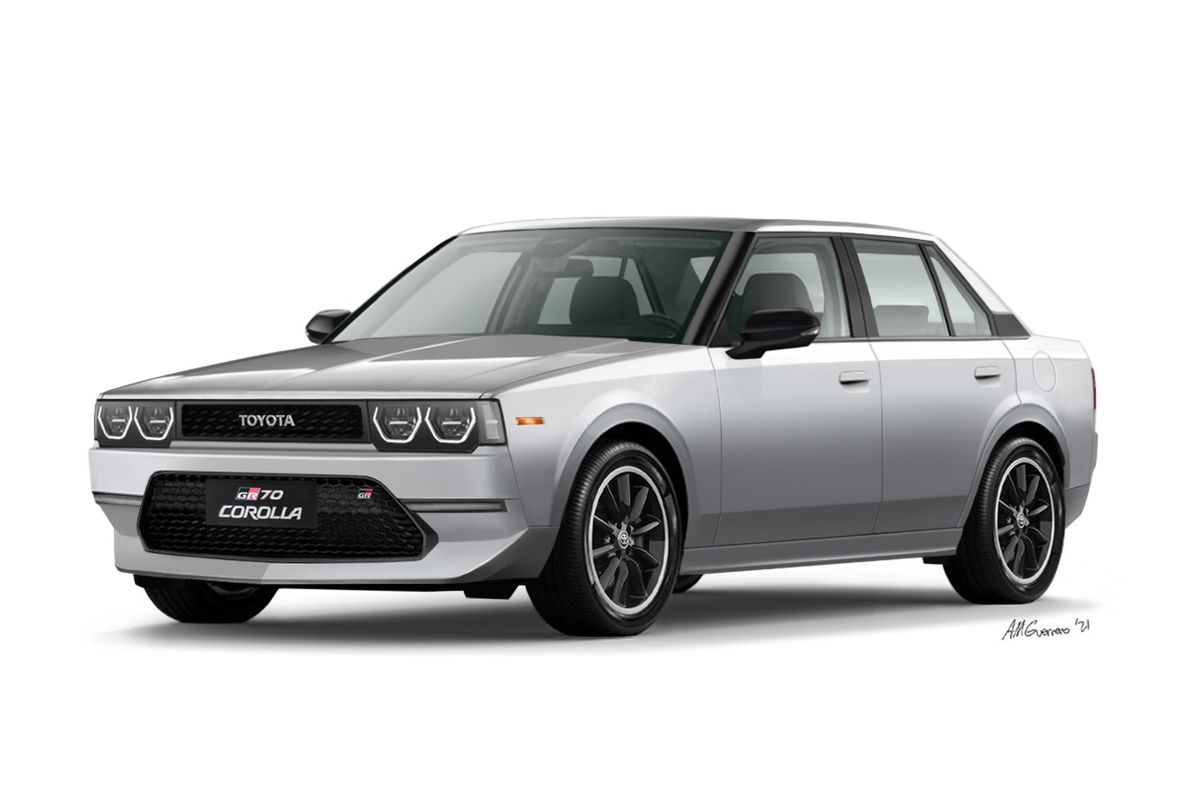 Toyota GR70, sebuah render mobil baru yang berdasar pada Corolla E70 atau Corolla DX.