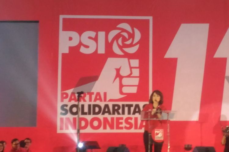 Ketua Umum Partai Solidaritas Indonesia (PSI), Grace Natalie, Jiexpo Kemayoran, Jakarta Pusat, Kamis (11/4/2019).