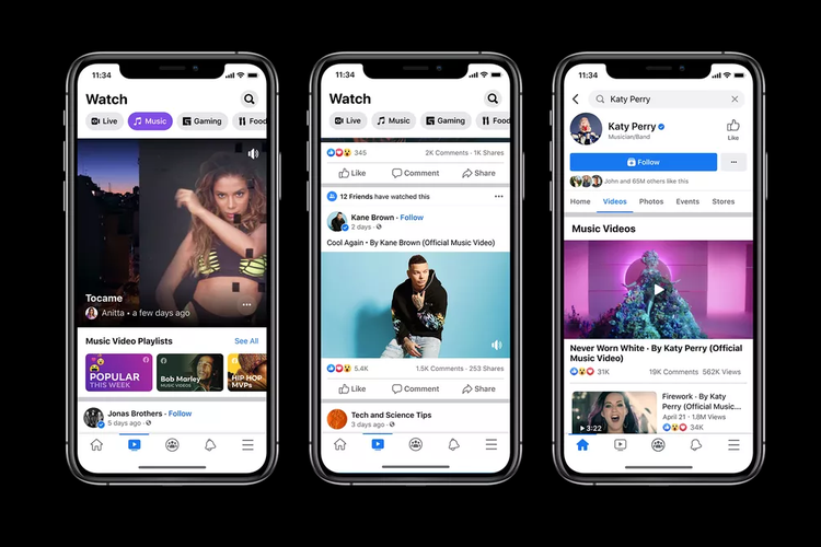Facebook luncurkan fitur untuk menyangkan video musik lewat Facebook Watch.