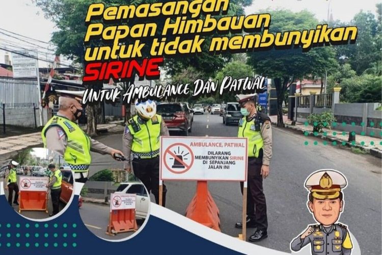 Pemasangan papan imbauan untuk tidak membunyikan sirine untuk ambulanse dan patwal di ruas jalan protokol di Manado, Sulawesi Utara tepatnya di Jalan Bethesda, tersebar di media sosial.