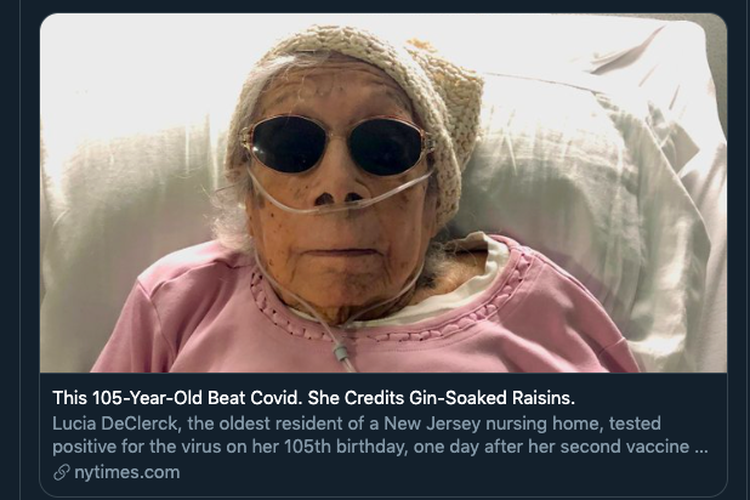 Lucia DeClerck, pasien Covid-19 berusia 105 tahun yang sembuh setelah mendapat perawatan