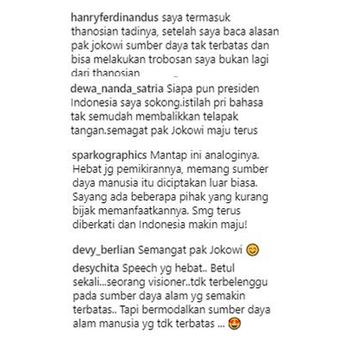 Komentar warganet di Instagram Joko Widodo.