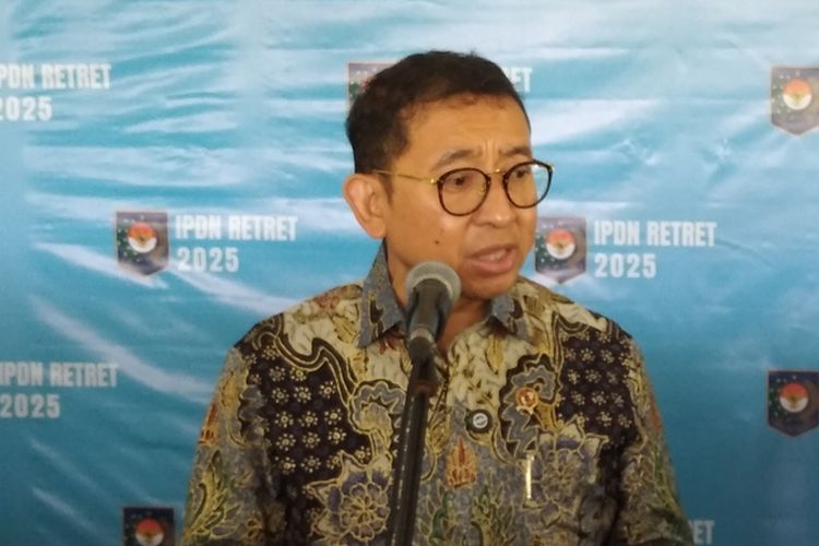 Menteri Kebudayaan Fadli Zon setelah memberi pembekalan kepada 86 kepala daerah peserta retret gelombang kedua di Kampus IPDN Jatinangor, Kabupaten Sumedang, Jawa Barat, Selasa (24/6/2026).