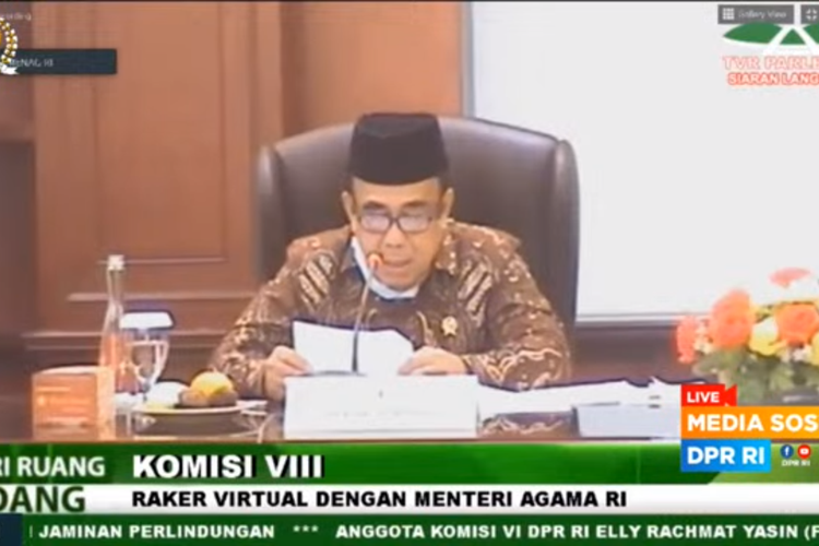 Menteri Agama Fachrul Razi dalam rapat kerja bersama Komisi VIII DPR, Rabu (8/4/2020).