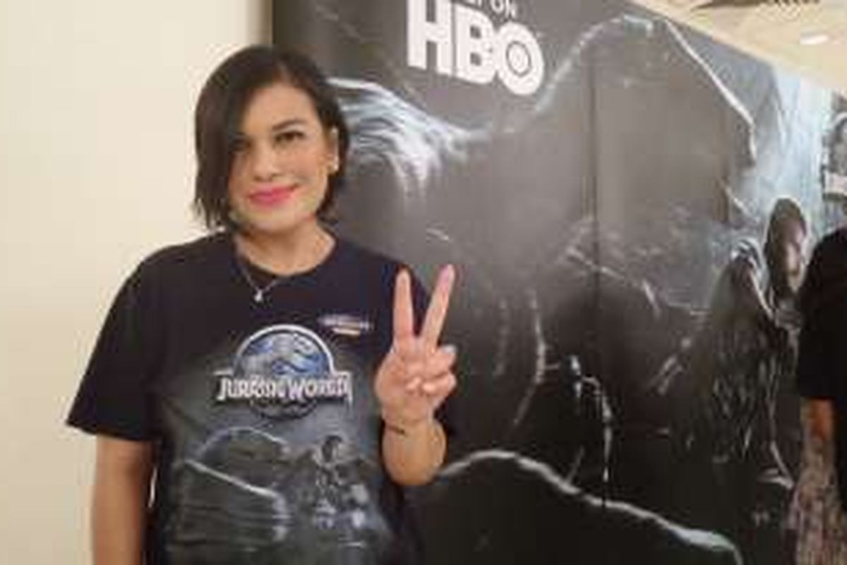 Fla Priscilla hadir dalam acara peluncuran film Jurassic World versi bahasa Indonesia, di Hotel Grand Hyatt, Jakarta Pusat, Kamis (16/6/2016).