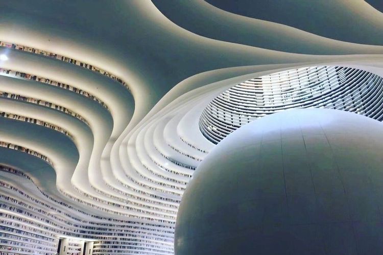 Perpustakaan The Eye of Binhai di Tianjin, China.