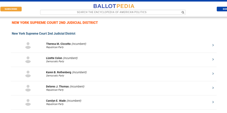 Ballot Pemilu AS 2020 untuk wilayah New York. Terlihat daftar nama calon Jaksa Agung Distrik. 
